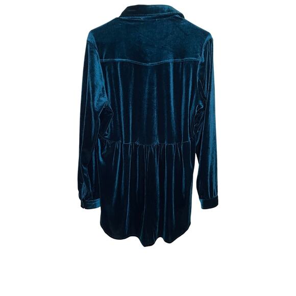 UMGEE Velvet Button Down Collared Top teal - Picture 3 of 6